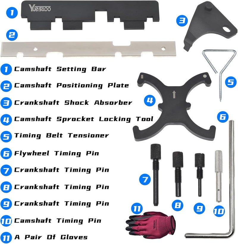 Yuesstloo Engine Camshaft Belt Timing Locking Tool Kit Compatible with Ford Fusion Escape Focus Fiesta Mazda 1.25 1.4 1.6 1.7 1.8 2.0 2.3L 2.5L Ecoboost 1.5L 1.6L, 2.0 TDCi 303-1097 303-748 303-1550 303-1552 - Image 2